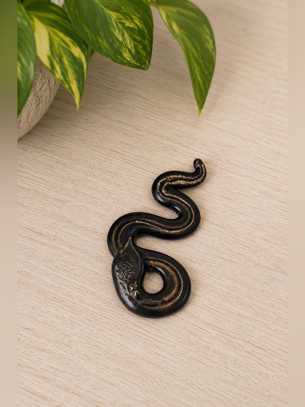 Snake Pendant Glass Sparkly Bronze Whimsigoth Serpent Goth Jewelry 2.5" Necklace